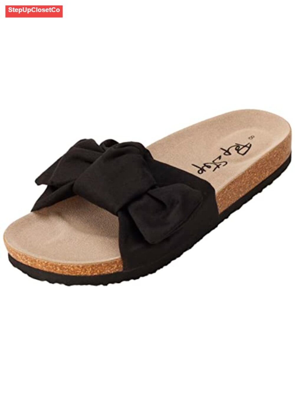 Dressy Slide Sandals with Bow Knot, Cork Foot Bed, Memory Foam